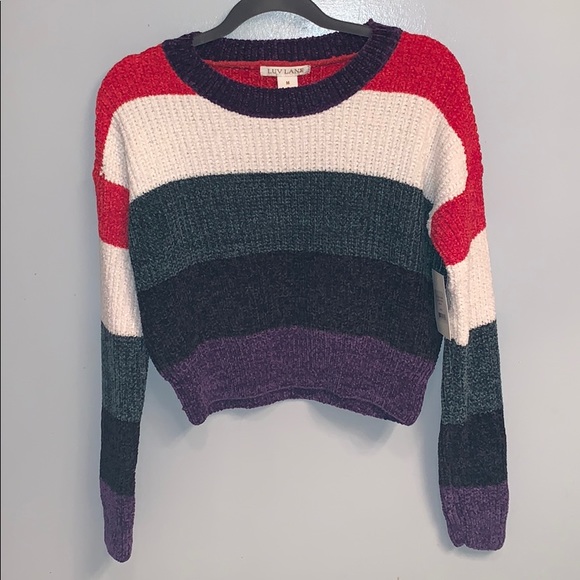 luv lane Sweaters - Luv Lane stripe crop chenille sweater